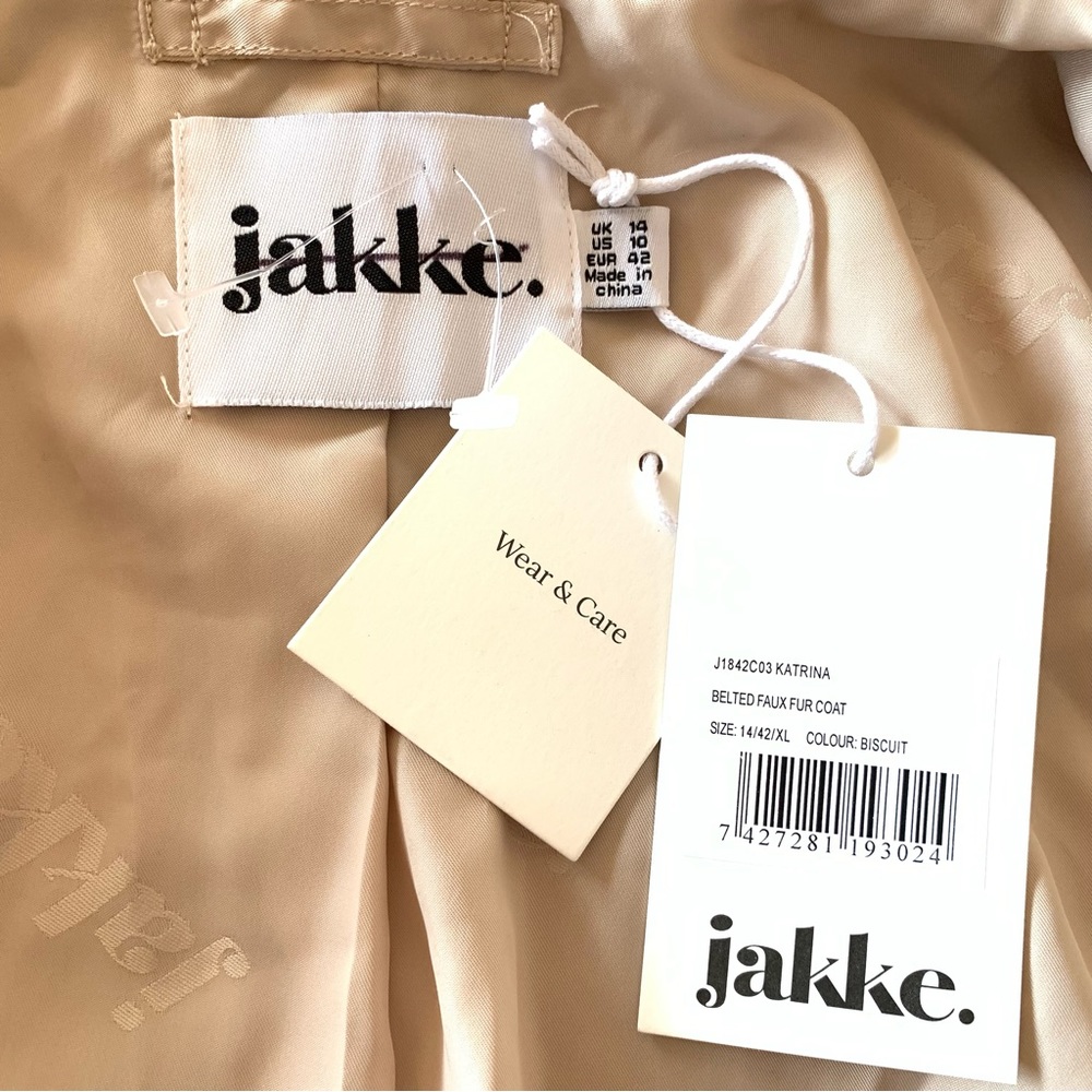 JAKKE Katrina Free People Faux Fur Coat Biscuit Size 10 Mob Wife Aesthetic Belt - Picture 10 of 14